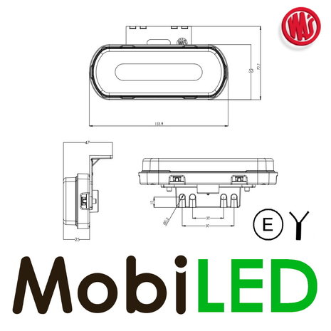 WAS WAS zijmarkering met projectie lijn amber E-keur