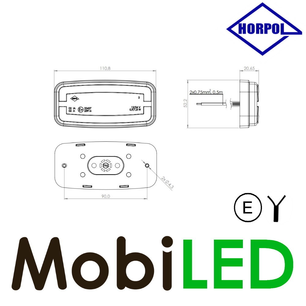 HORPOL Horpol side marking rectangular with neon border red E-mark