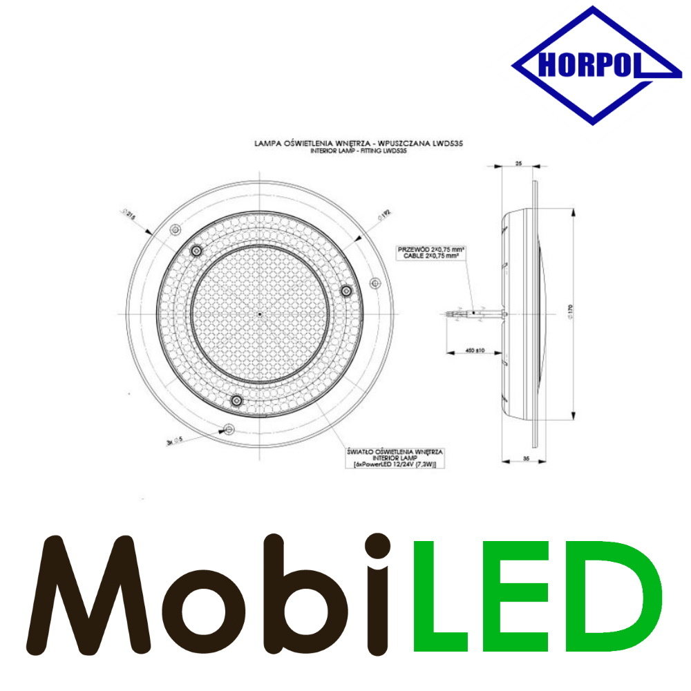 HORPOL Horpol Ronde interieurverlichting zwart inbouw-model 12-24 volt