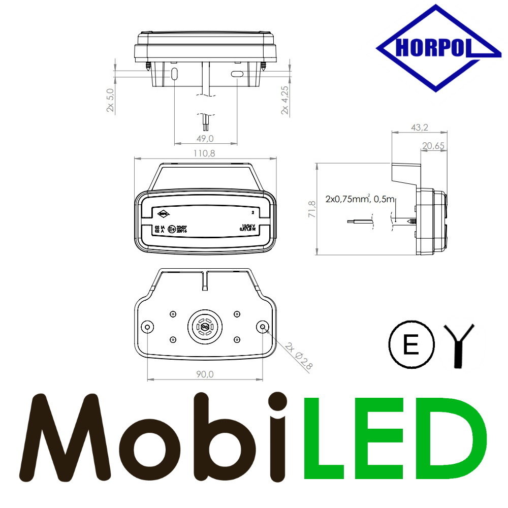 HORPOL Horpol Side marker rectangular amber NEON look E-mark