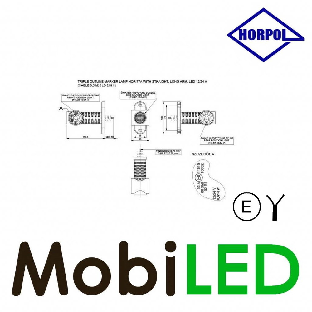HORPOL Horpol Pendellamp rond recht lang 12-24 volt E-keur HORPOL Horpol Pendellamp rond recht lang 12-24 volt E-keur