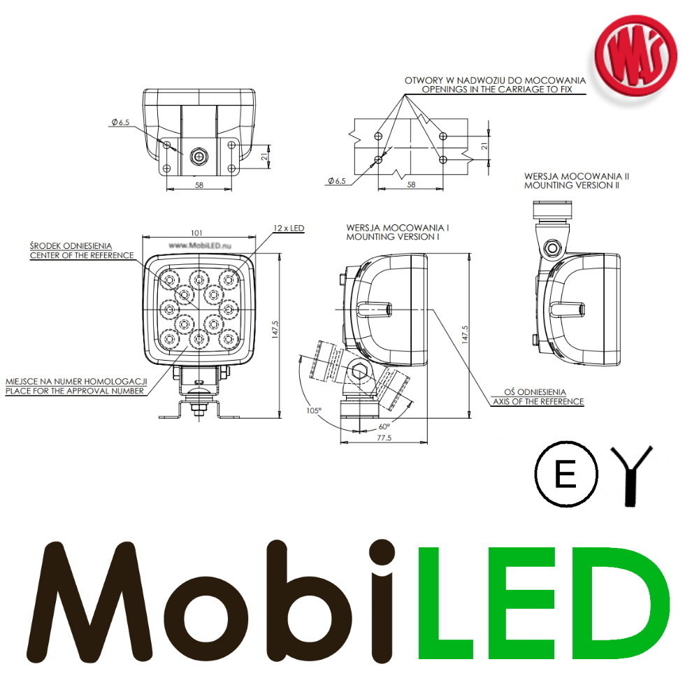 WAS WAS 691 Lampe de travail  E-marque 12-24V WAS WAS 691 Lampe de travail  E-marque 12-24V