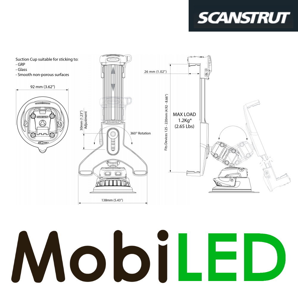Scanstrut Tablethouder zuignap basis