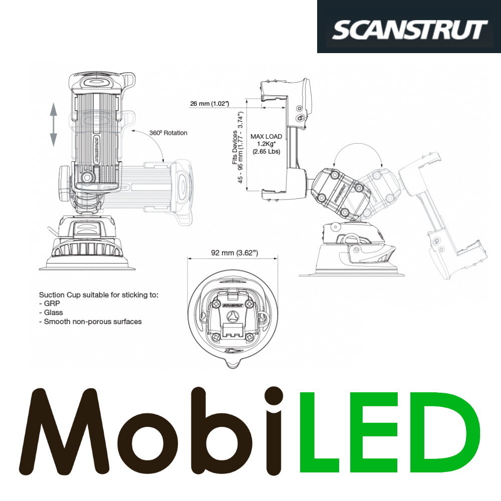 Scanstrut Telefoonhouder zuignap basis