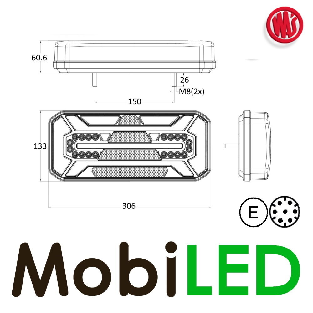 WAS NEON look dynamic Trailer rear light E-mark 5 functions 12-24 volts 7-pins - Left WAS NEON look dynamic Trailer rear light E-mark 5 functions 12-24 volts 7-pins - Left
