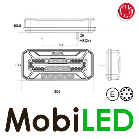 WAS NEON look dynamic Trailer rear light E-mark 5 functions 12-24 volts 7-pins - Left WAS NEON look dynamic Trailer rear light E-mark 5 functions 12-24 volts 7-pins - Left