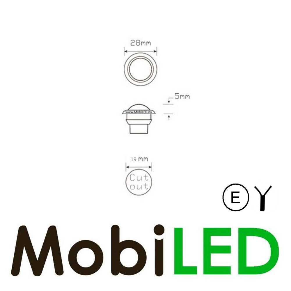 Markeerverlichting inbouw rond 28 mm Rood E-keur