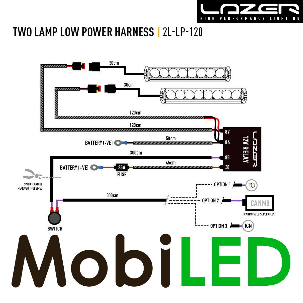 LAZER Kabelset 2 lampen laag vermogen (12V)