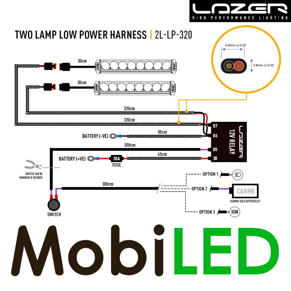 LAZER Wiring kit 2 lamps low power (12V) 3.2m