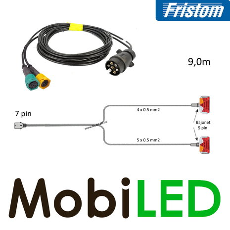 Fristom 7 polig aanhanger kabelboom 9 m 5-pin heavy duty bajonet