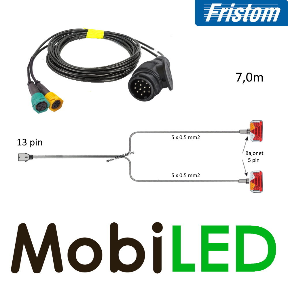 Fristom Trailer cable harness 13 pole 7m  5-pin heavy duty bayonet