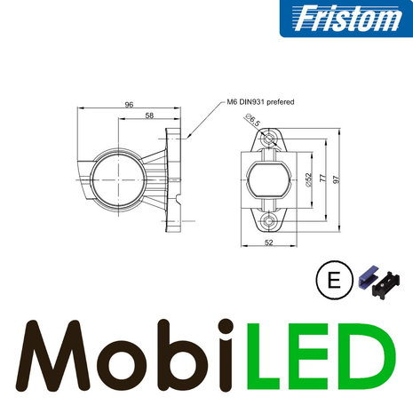 Fristom Pendant lamp Left short 0,75mm2 connector E-mark red/amber/white 12-24 volts