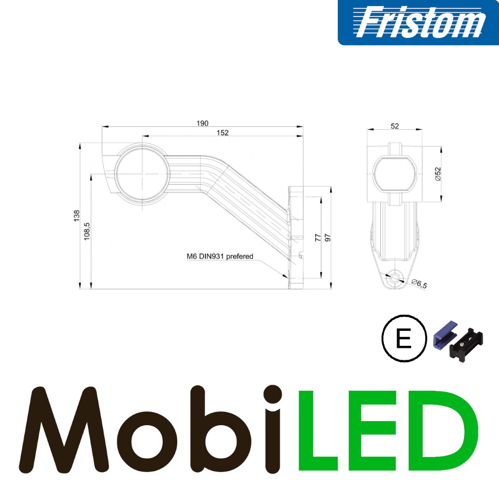Fristom Lampe à suspension Modèle coudé Droite E-mark Rouge-Ambre-Blanc 12-24 volts 0,75mm2 connecteur
