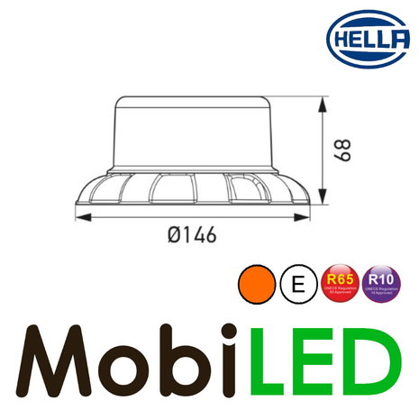 Hella Hella K-LED Nano Flitslamp vaste montage amber E-keur Hella Hella K-LED Nano Flitslamp vaste montage amber E-keur