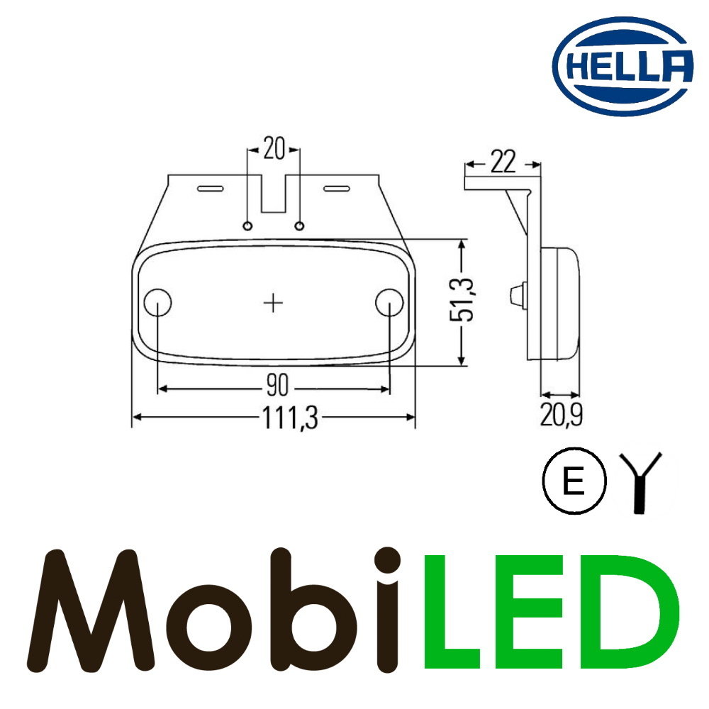 Hella Hella Marquage latéral 1x rayure rectangulair E-mark 24 volts