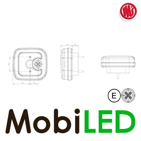 WAS NEON look vierkante voorlamp met richtingaanwijzer E-keur bajonet