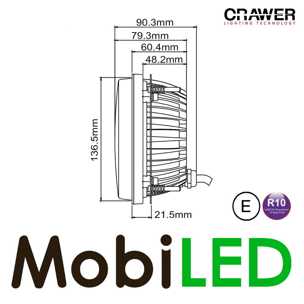 Crawer Crawer headlight 5 inch round E-mark