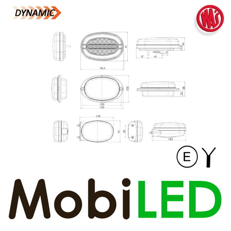 WAS WAS Rear lamp oval with dynamic turn signal and brake light E-mark WAS WAS Rear lamp oval with dynamic turn signal and brake light E-mark
