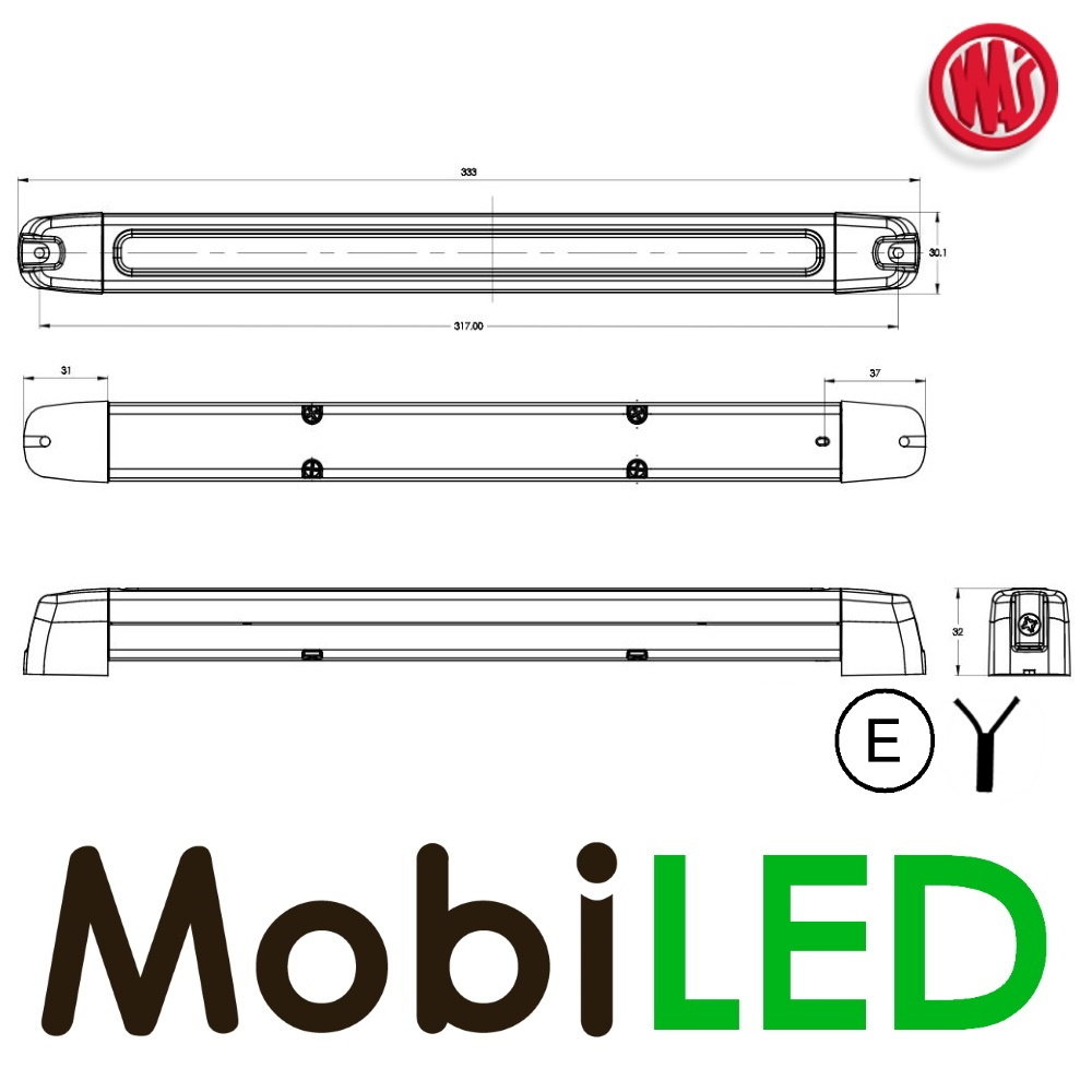 WAS Adjustable Brake light red long 24 volts