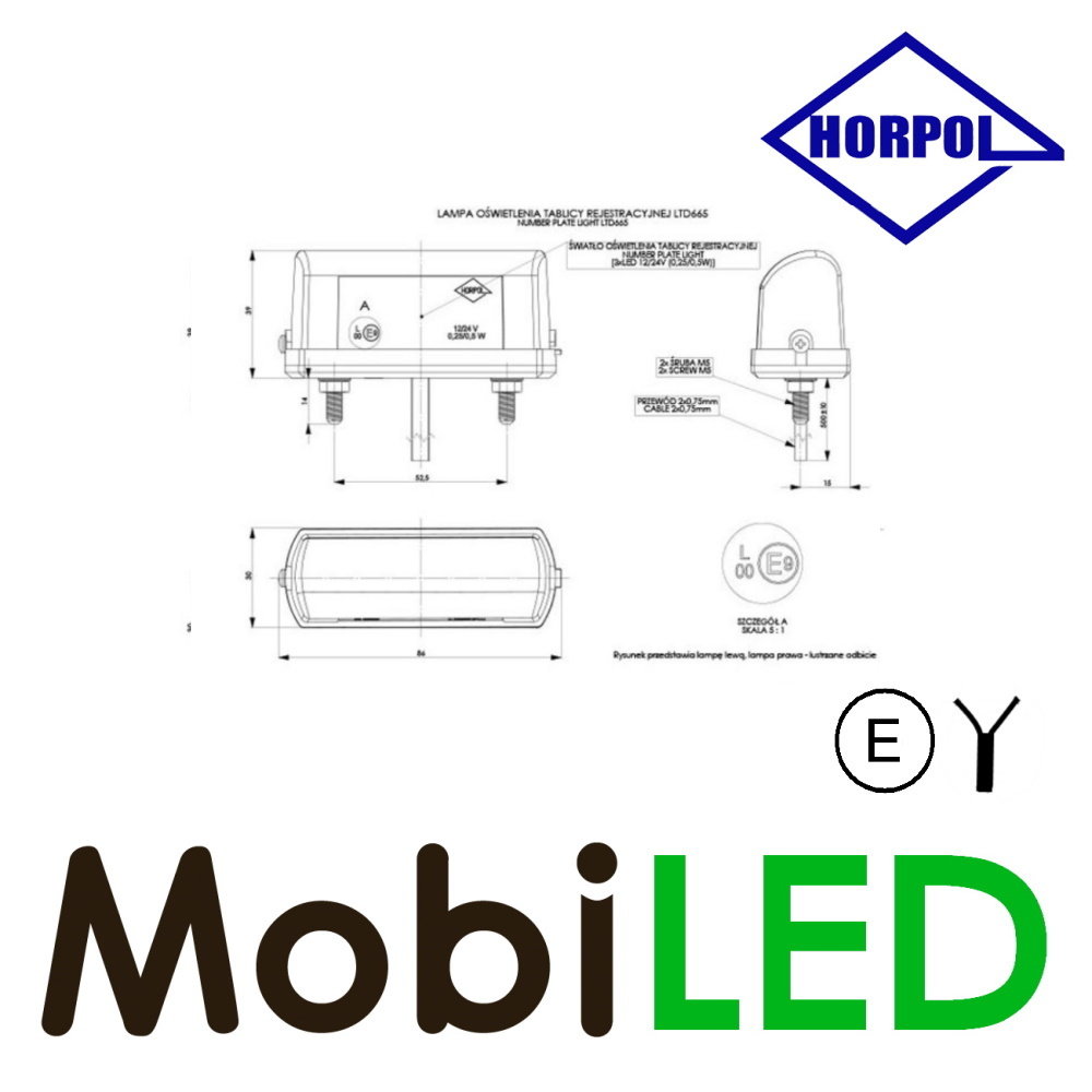 HORPOL Ensemble LED éclairage de plaque droit noir E-mark