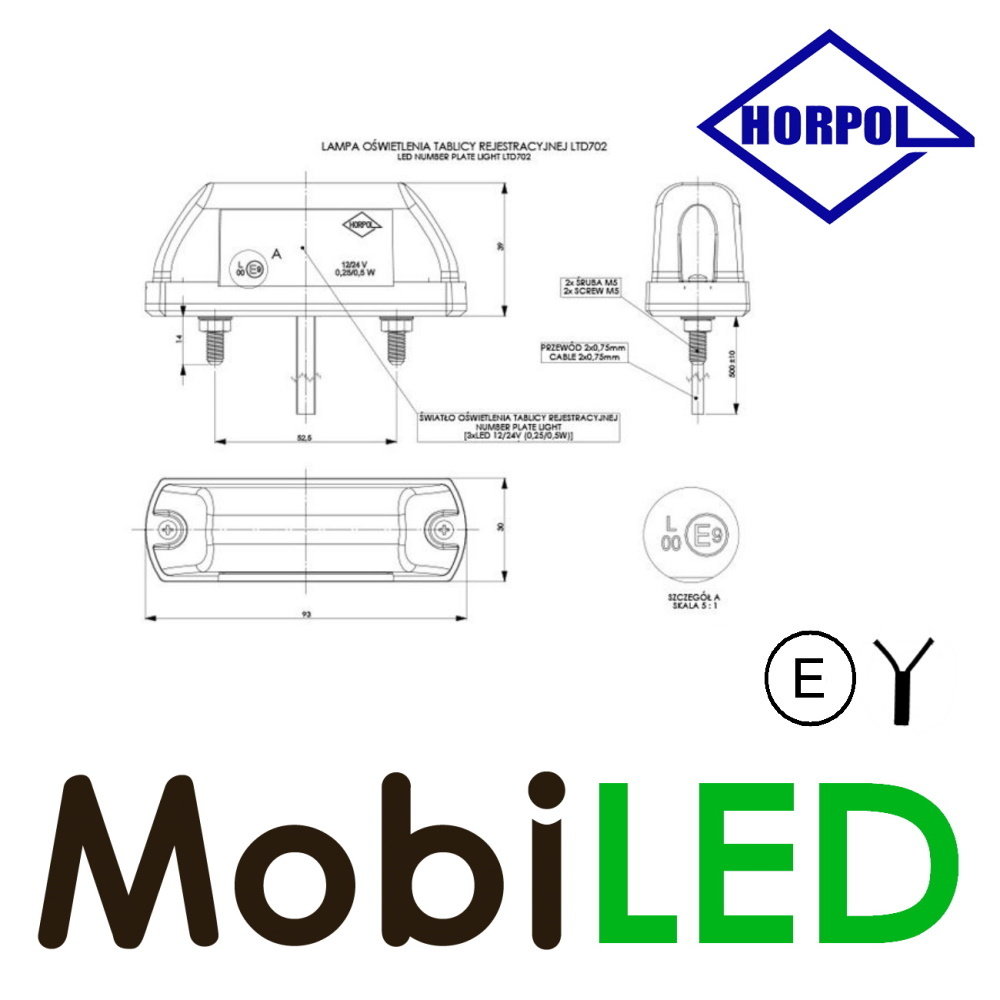 HORPOL LED License plate lighting Rounded Black E-Mark