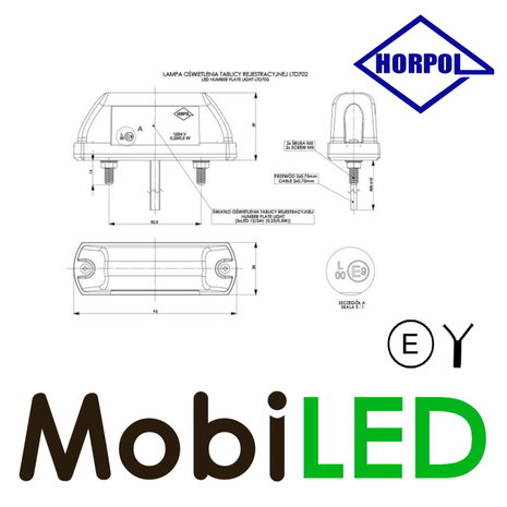 HORPOL LED License plate lighting Rounded Black E-Mark