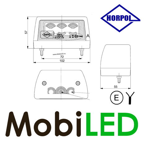 HORPOL Kentekenverlichting  rood hoekig E-keur HORPOL Kentekenverlichting  rood hoekig E-keur