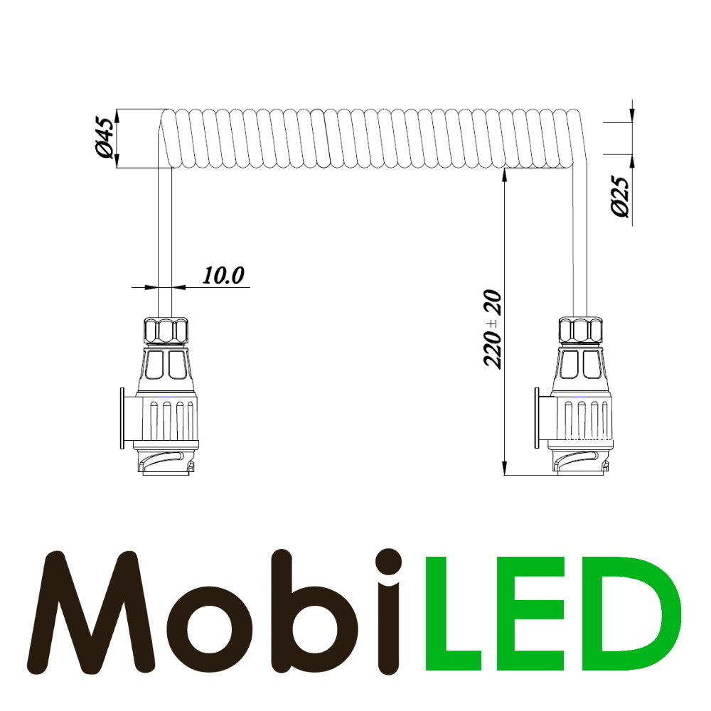12 volt 8-aderig Elektrospiraalkabel 3 m 13 polig
