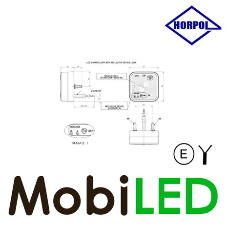 HORPOL Markeringslicht vierkant Amber 12-24 volt E-keur met reflector HORPOL Markeringslicht vierkant Amber 12-24 volt E-keur met reflector
