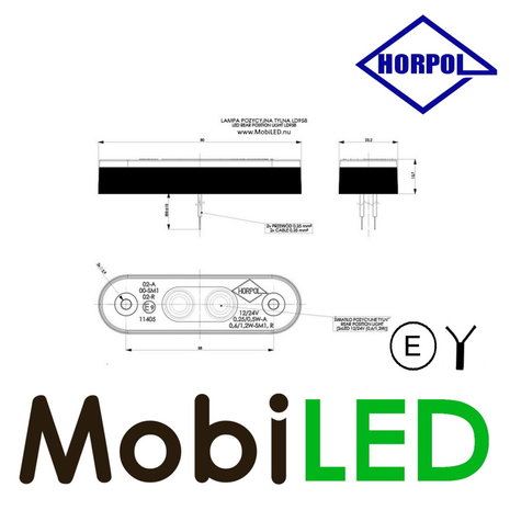 HORPOL Horpol Éclairage de contour rouge montage plat 24 volts E-marque