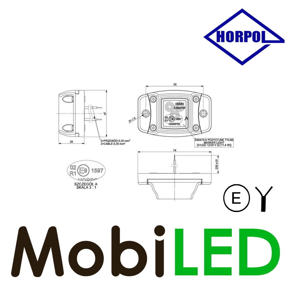 HORPOL Contourverlichting Amber opbouw 12-24 volt E-keur HORPOL Contourverlichting Amber opbouw 12-24 volt E-keur
