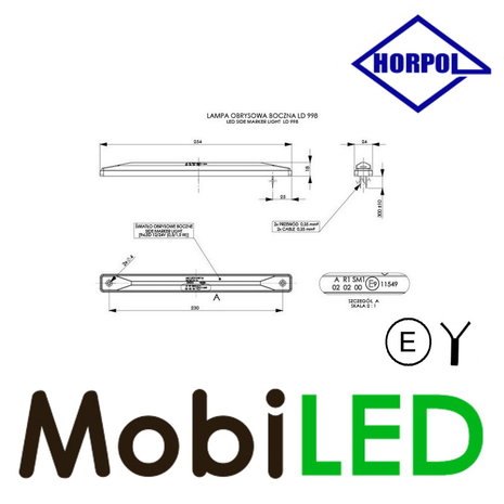 HORPOL Marquage latéral plat extra long Ambre E-mark