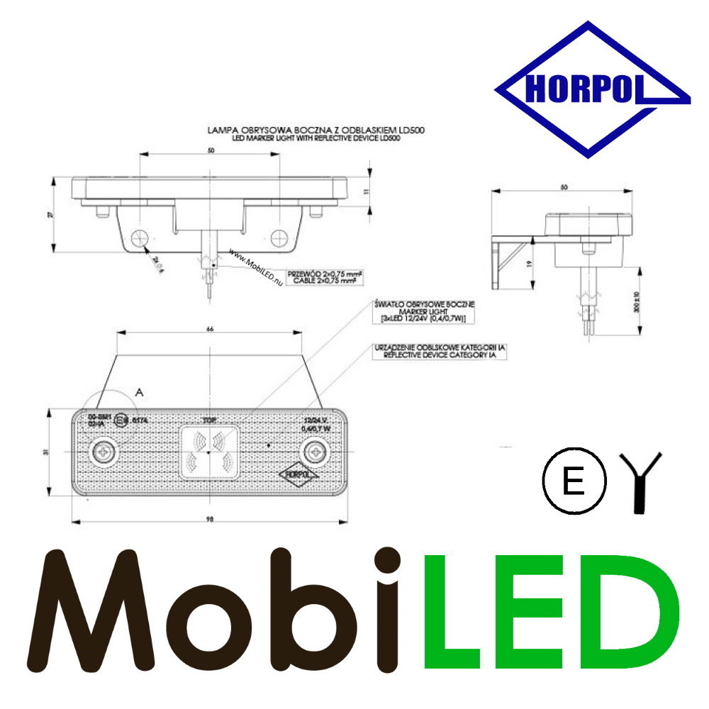 HORPOL Marquage latéral LED bloc E-mark petit version HORPOL Marquage latéral LED bloc E-mark petit version