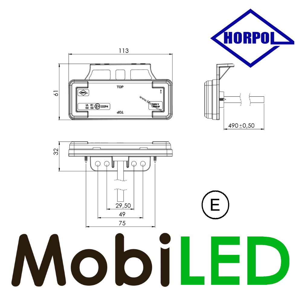HORPOL LED Marquage latéral E-mark avec côtés brillants