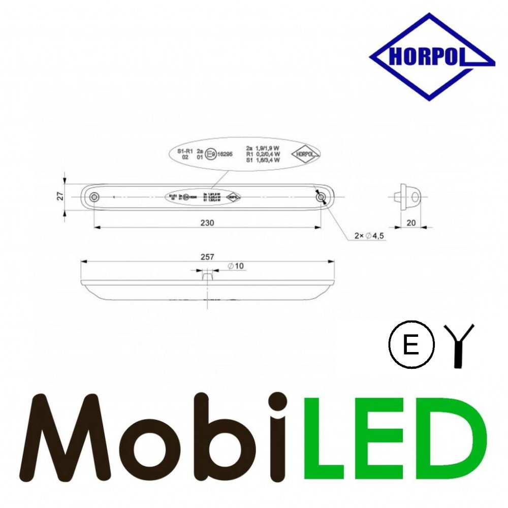 HORPOL Super slim Rear light 12-24 volts 3 functions E-mark