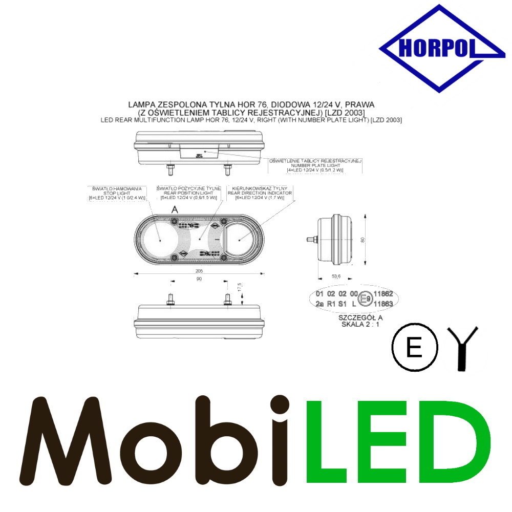 HORPOL Horpol ovaal achterlicht links met kentekenverlichting HORPOL Horpol ovaal achterlicht links met kentekenverlichting