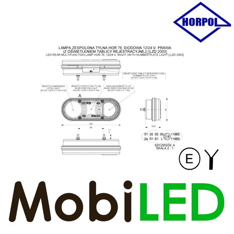 HORPOL Horpol ovaal achterlicht links met kentekenverlichting HORPOL Horpol ovaal achterlicht links met kentekenverlichting
