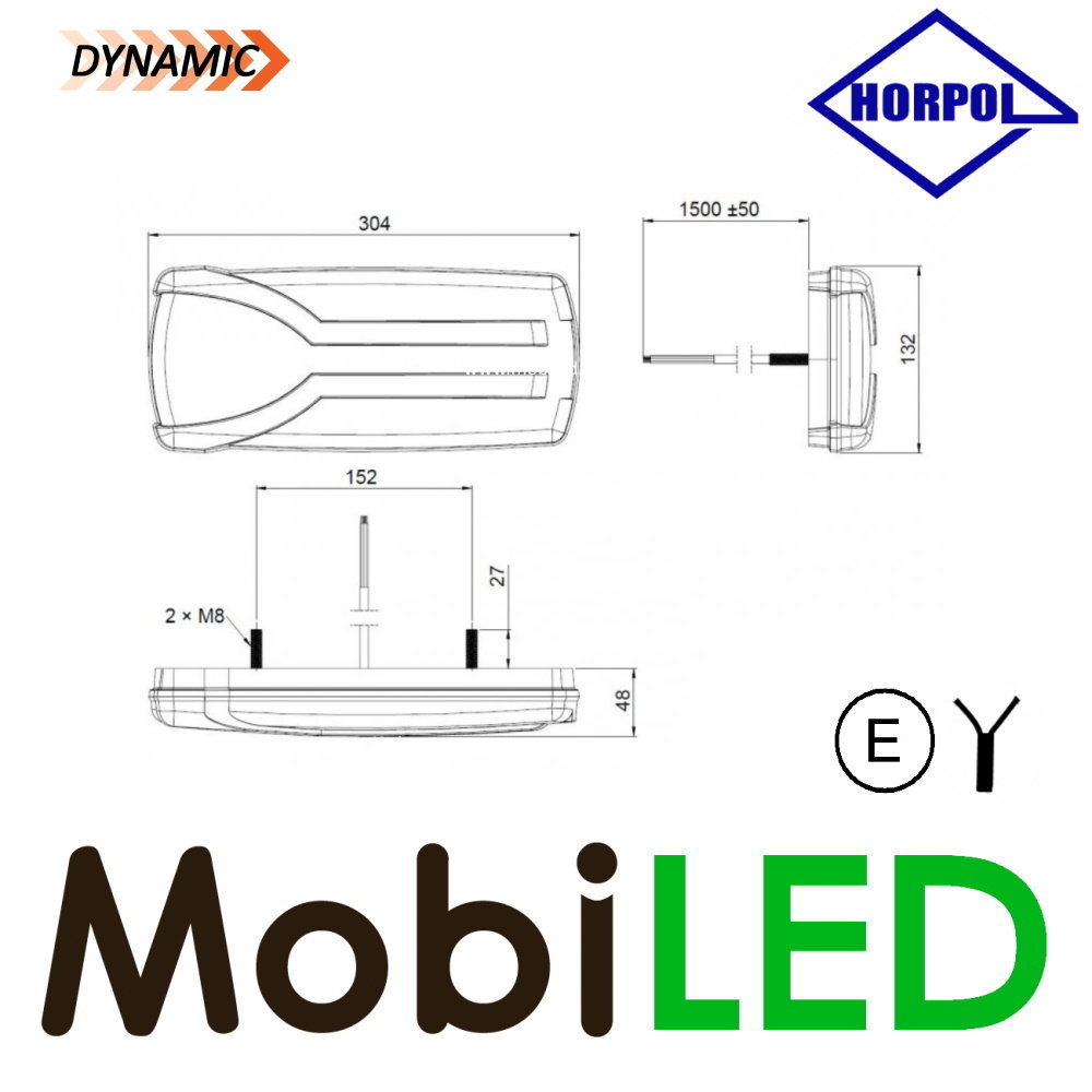 HORPOL Dynamic rear light Carmen Red Left 2m cable E-mark 7 functions
