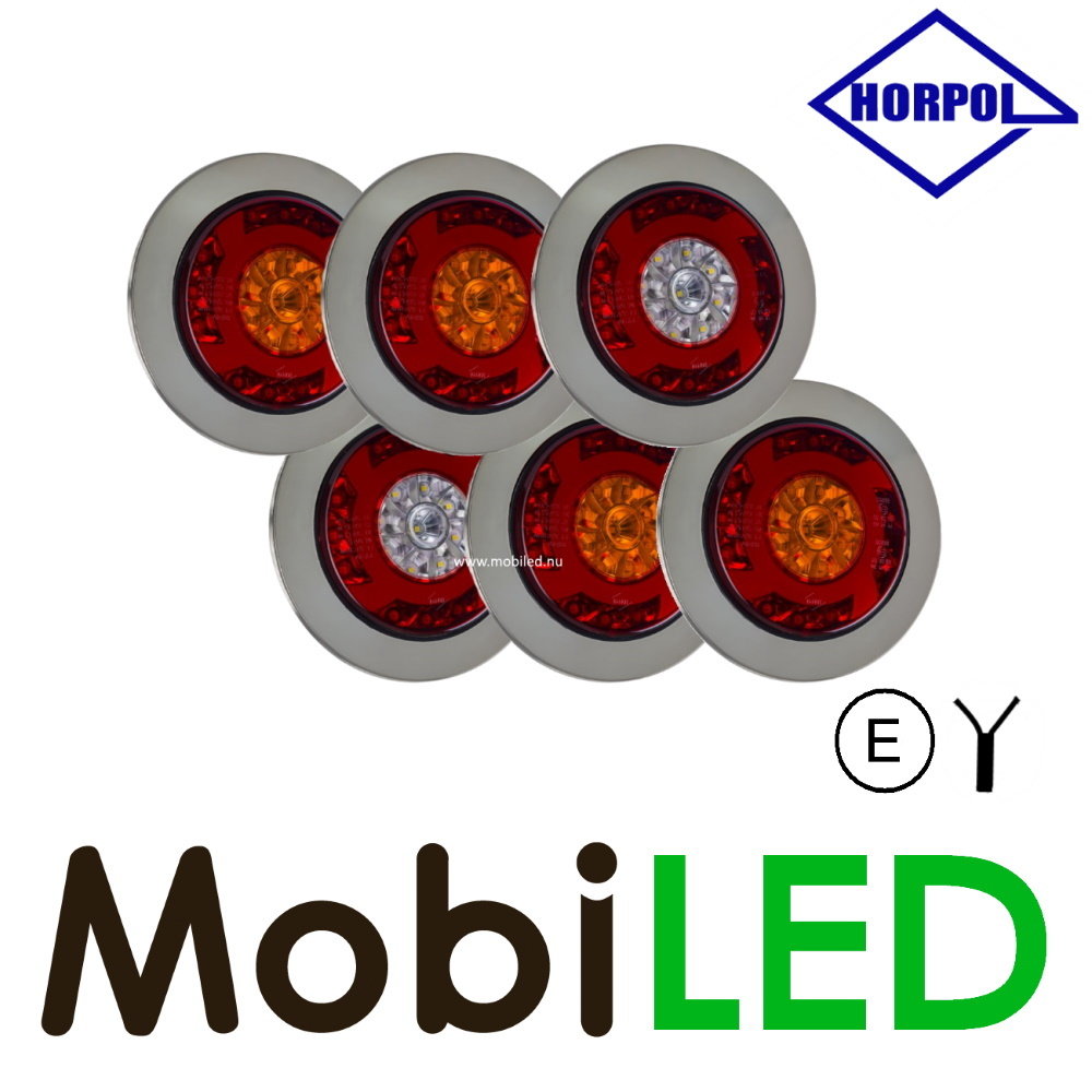 HORPOL Set 6 achterlichten 5 functies rond NEON look HORPOL Set 6 achterlichten 5 functies rond NEON look