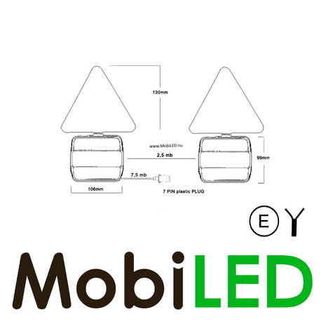Trailer rear light set magnetic 7.5m cable 7-pin plug