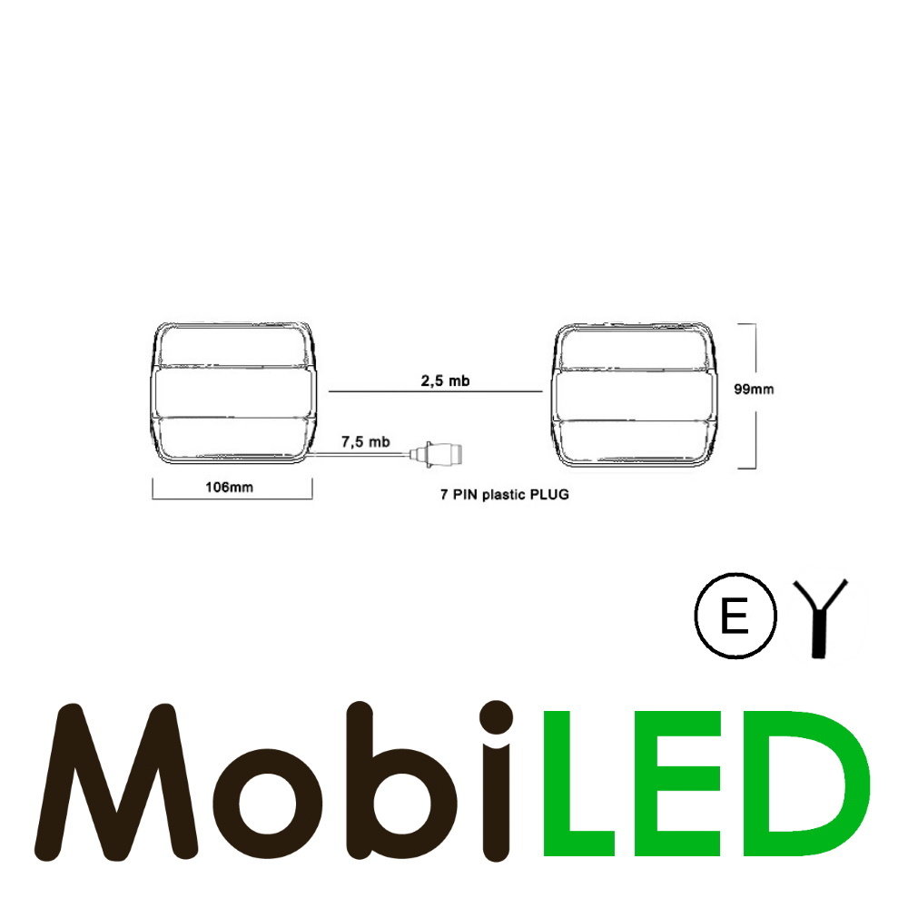 Aanhanger magneet achterlicht set 7,5m kabel 7-polige stekker E-keur Aanhanger magneet achterlicht set 7,5m kabel 7-polige stekker E-keur