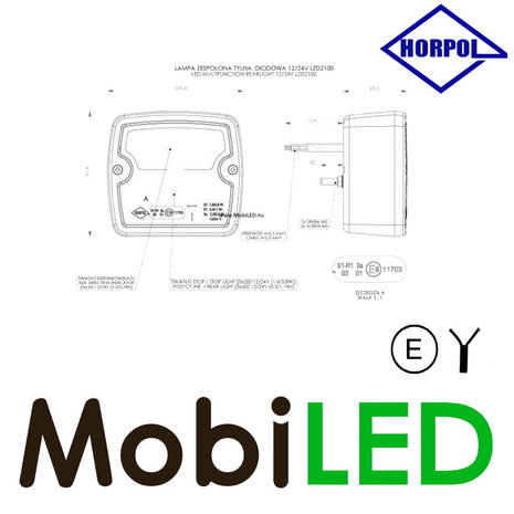 HORPOL Horpol square rear light 3 functions E-mark