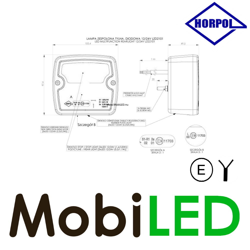 HORPOL Horpol trailer lighting set with magnet 12-24 volts 9m cable 7 pole