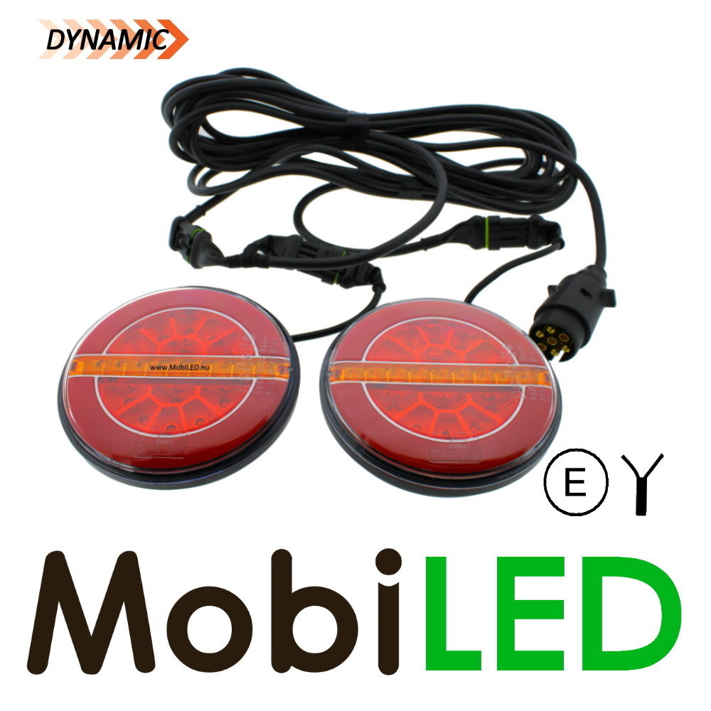 Set dynamic round rear lights "Hamburger" with wiring magnet E-mark