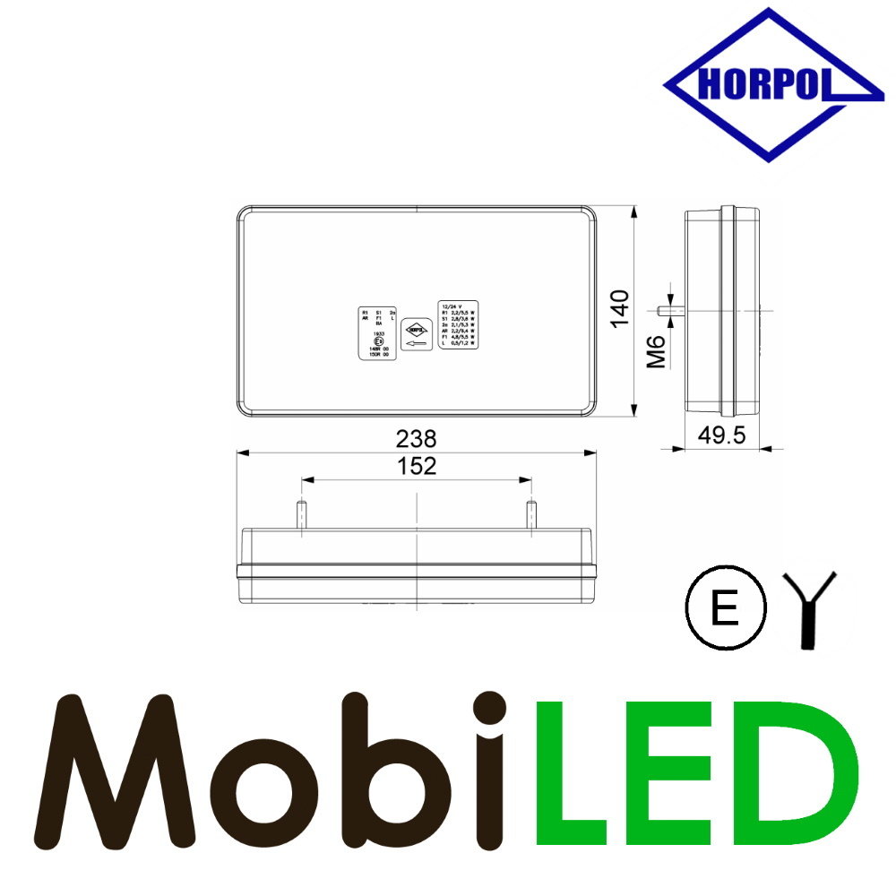 HORPOL Rear light with 5 functions, license plate light and reflector Right E-mark