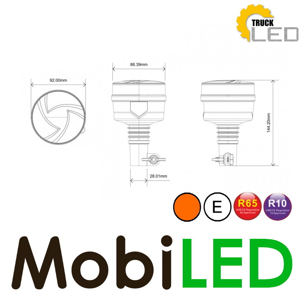 TruckLED Flash compacte 19 watts DIN enfichable Flex E-marque TruckLED Flash compacte 19 watts DIN enfichable Flex E-marque