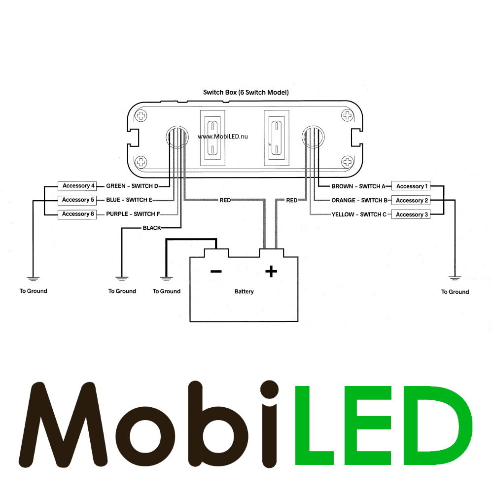 Schakelpaneel 6 schakelaars Blauw 12V 40A