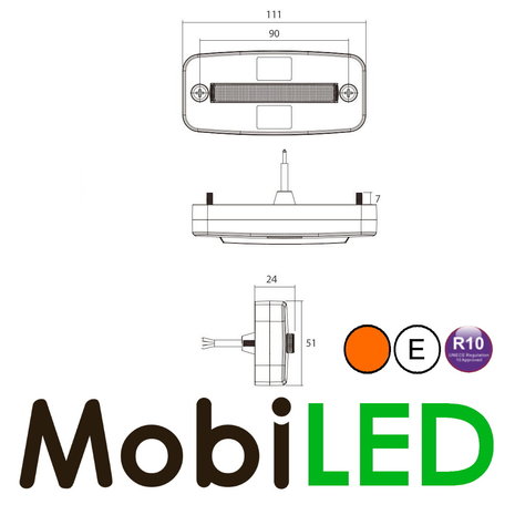 Markeringslicht amber met reflector en flitser 2m E-keur Markeringslicht amber met reflector en flitser 2m E-keur