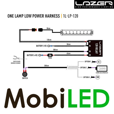 LAZER Kabelset 1 lamp laag vermogen (12V) LAZER Kabelset 1 lamp laag vermogen (12V)