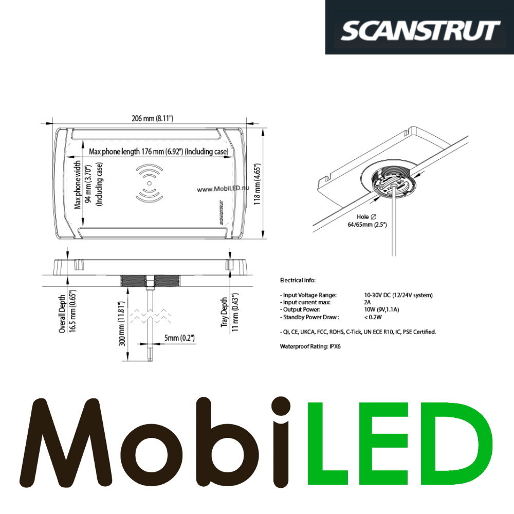 Scanstrut Wireless phone charger 10W catch shape
